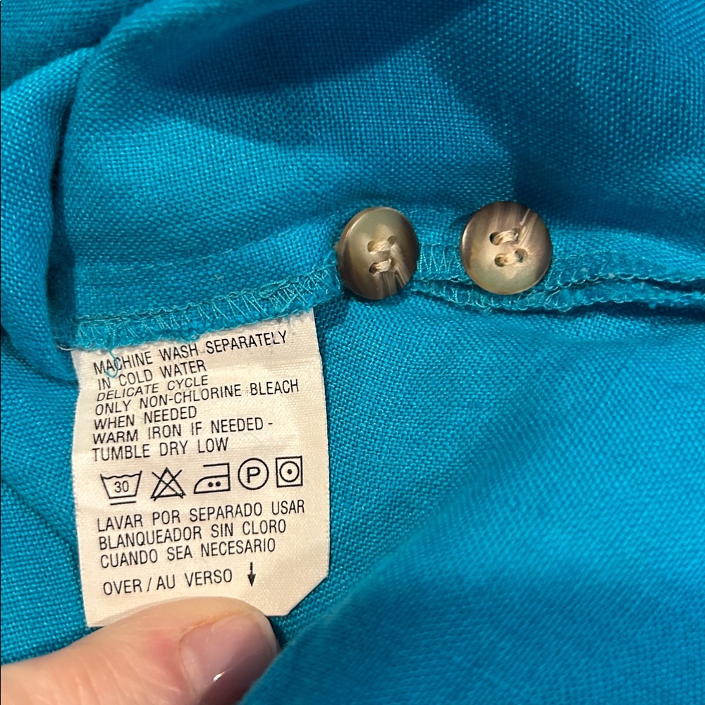 Elisabeth by Liz Claiborne Teal 100%Linen Shirt size 16 Beautiful button down - Picture 5 of 6